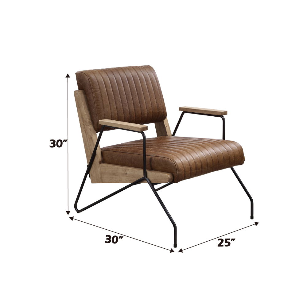 Eacnlz - Accent Chair - Cocoa Top Grain Leather & Matt Iron Finish