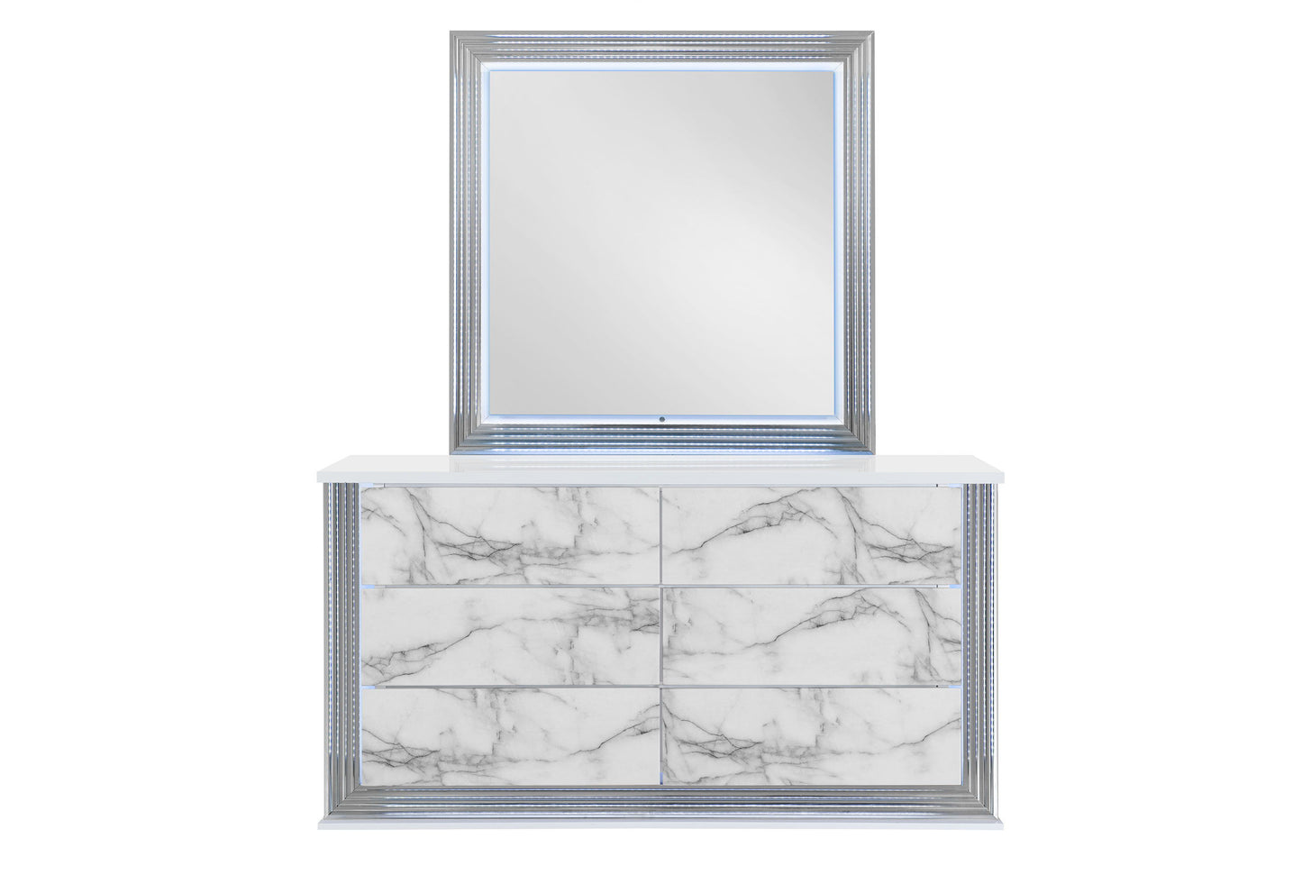 Ylime - Marble Mirror With LED - Light Gray / White