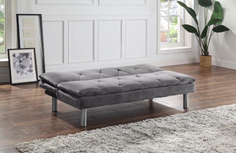 Cilliers - Futon - Gray Velvet & Chrome Finish