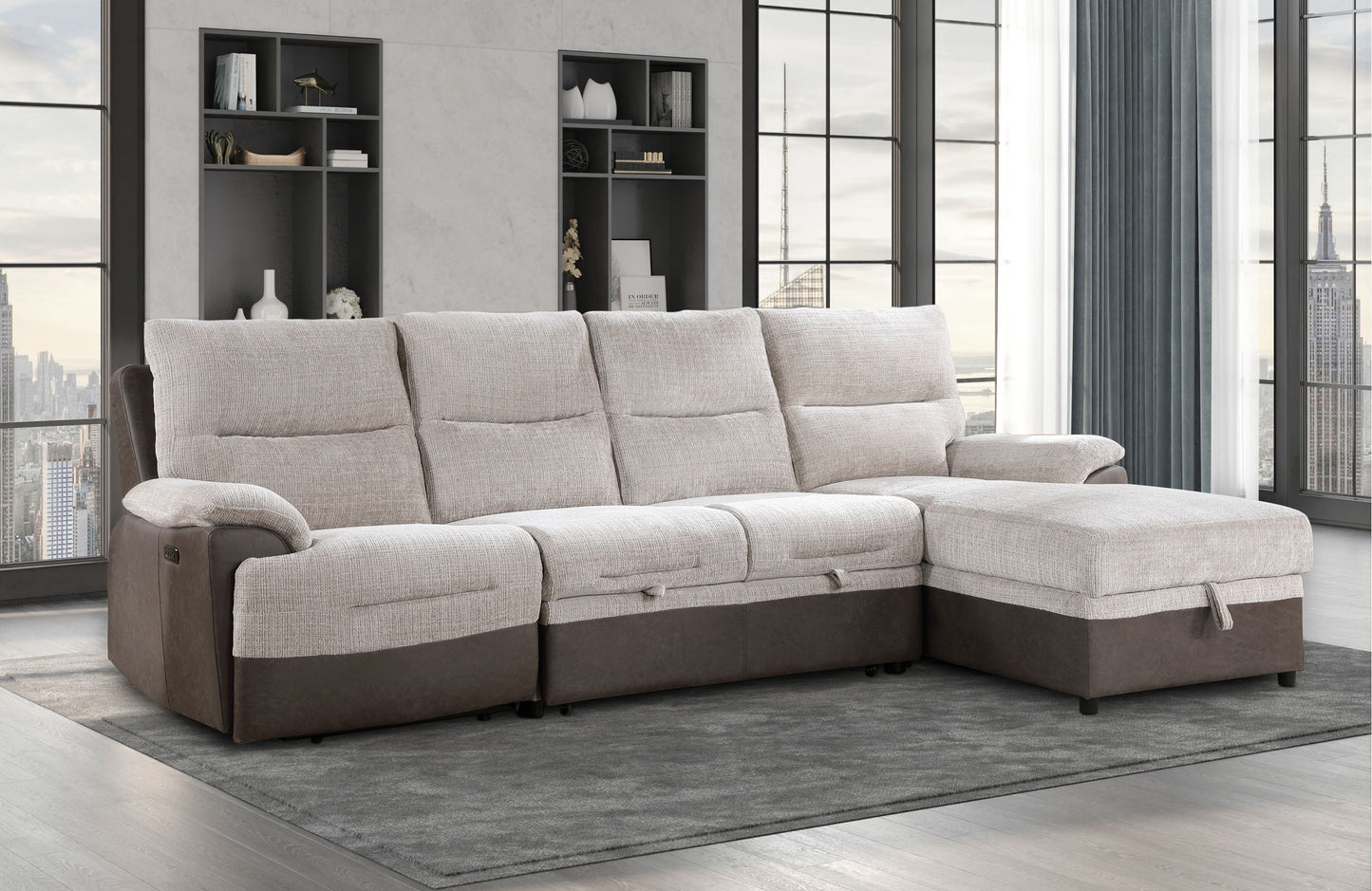 U3822 - Sectional With Pullout And USB - Beige / Brown