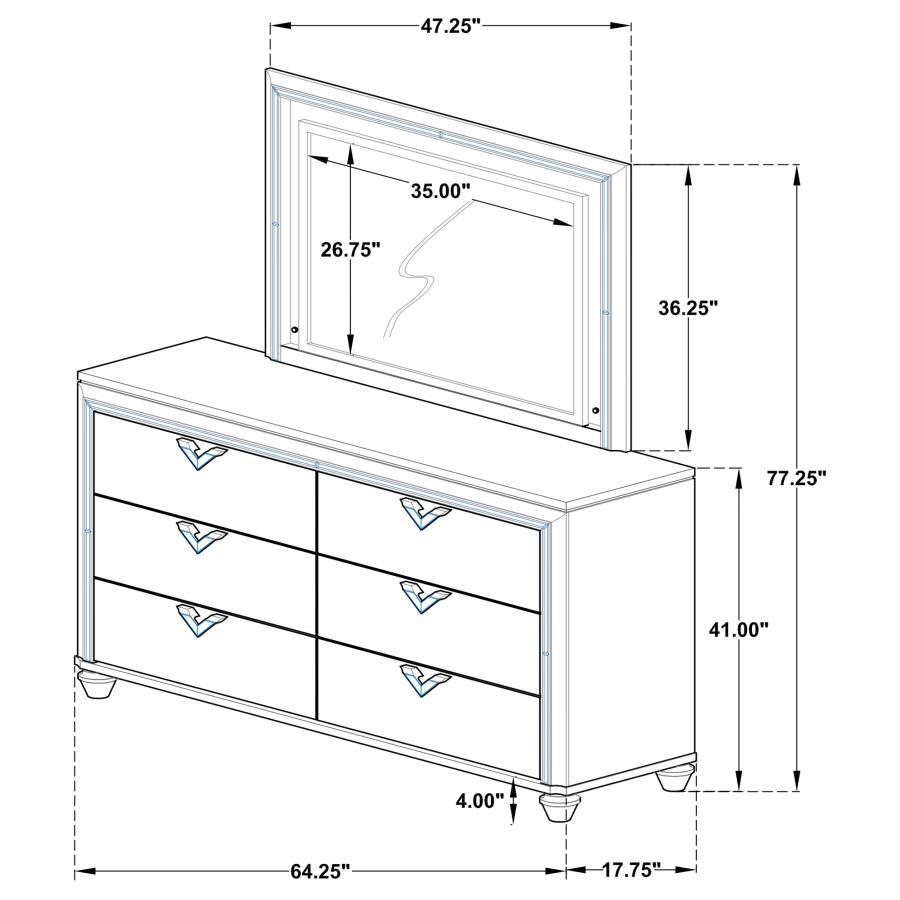 Veronica - 6-drawer Bedroom Dresser With Mirror - Light Silver