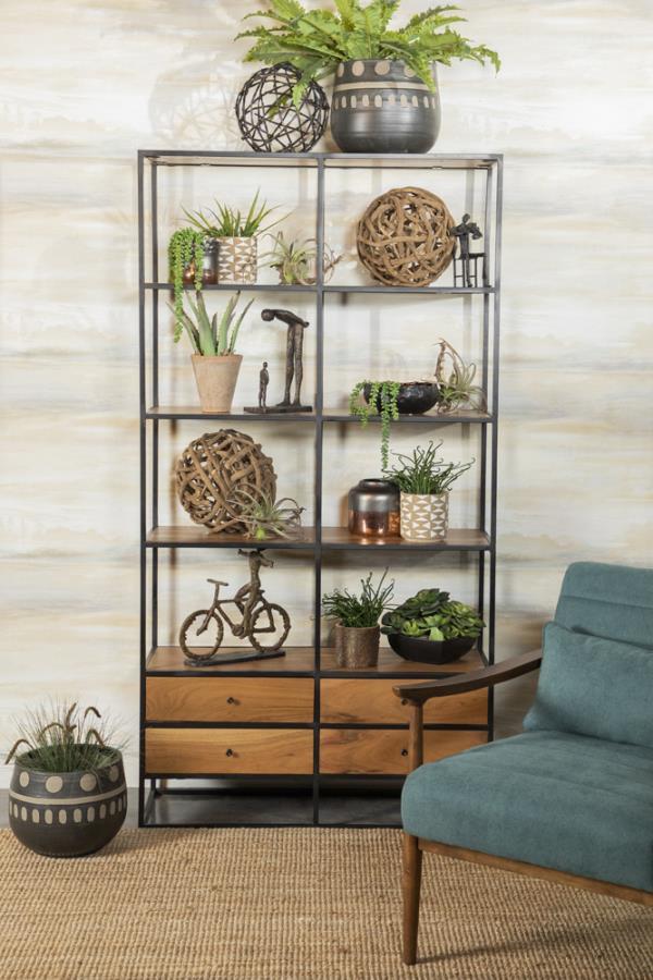 Belcroft - 4-Drawer Etagere - Natural Acacia And Black