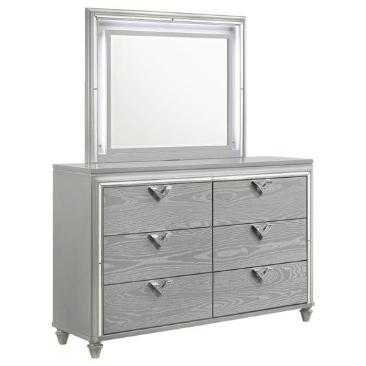 Veronica - 6-drawer Bedroom Dresser With Mirror - Light Silver