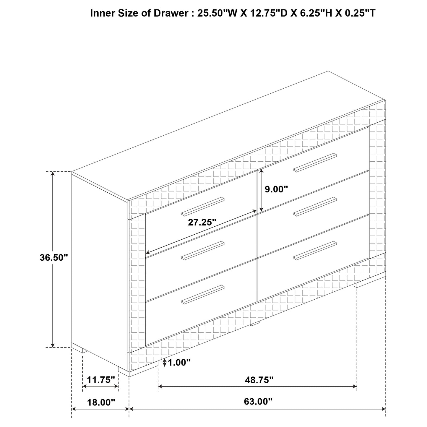 Ives - 6-Drawer Dresser Cabinet - Gray High Gloss