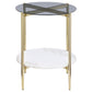 Jonelle - Round Glass Top End Table Marble Shelf - Gold / White