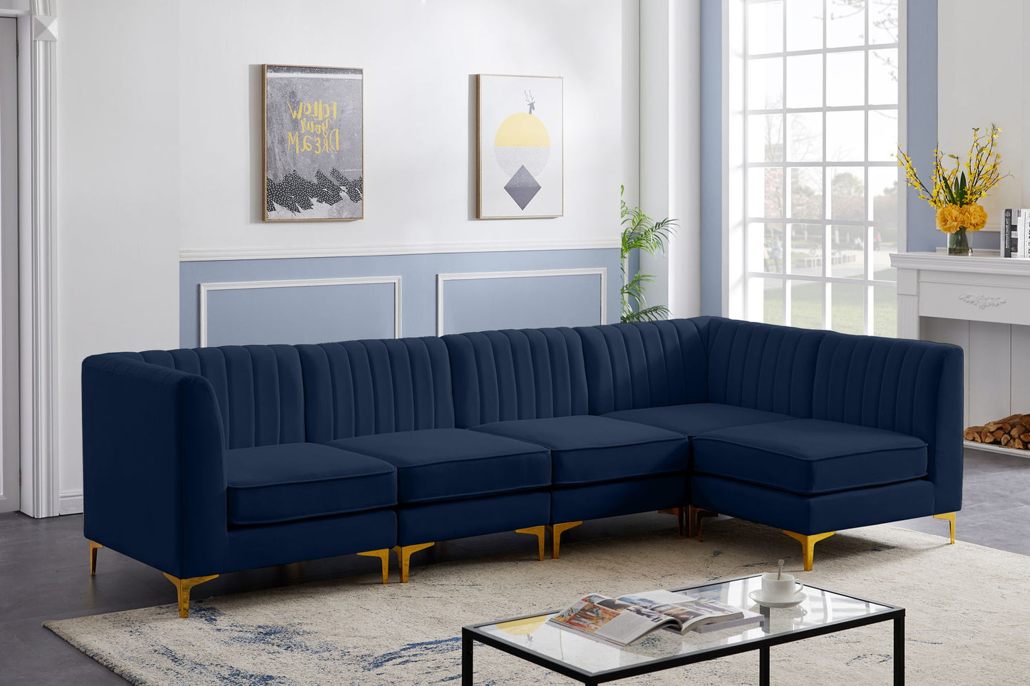 Alina - Modular Sectional 5 Piece - Navy - Fabric