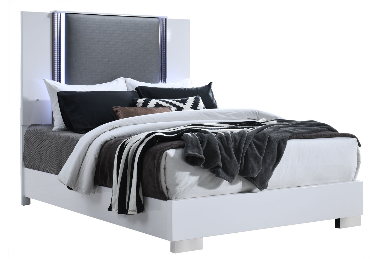 Ylime - Queen Bed With LED - Smooth White / Dark Gray