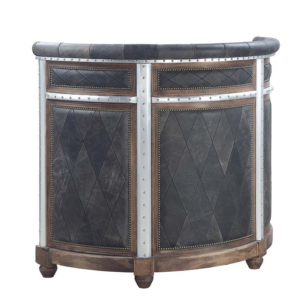 Rahma - Bar Table - Antique Ebony Top Grain Leather & Aluminum