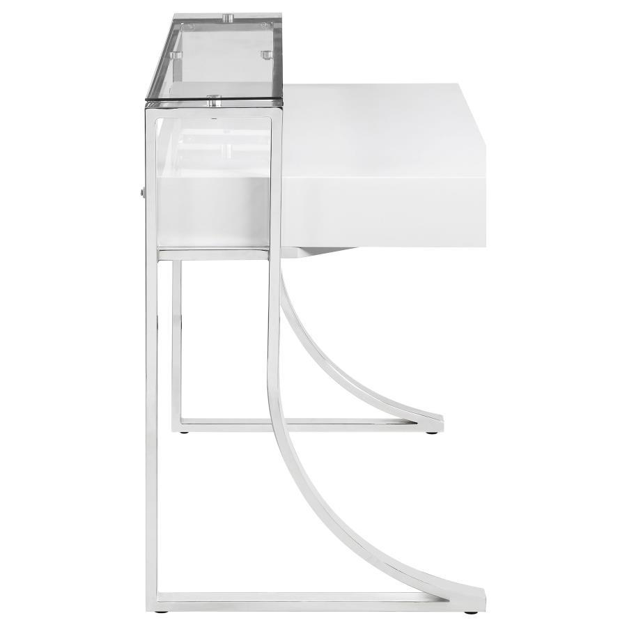 Gemma - 2-Drawer Writing Desk - Glossy White And Chrome