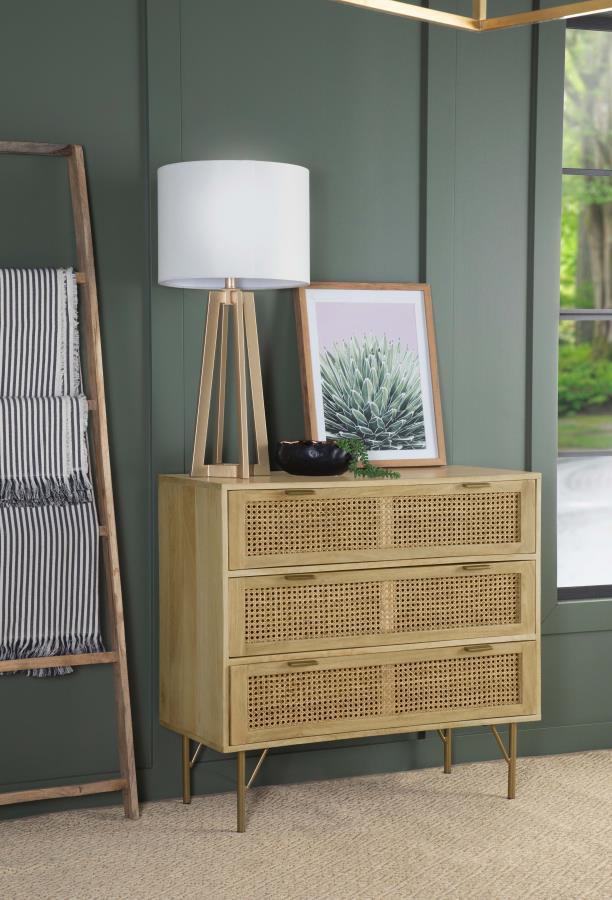 Zamora - 3-Drawer Wood Accent Cabinet With Woven Cane - Natural