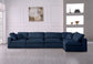 Serene - Linen Textured Fabric Deluxe Comfort Modular Sectional 5 Piece - Navy - Fabric