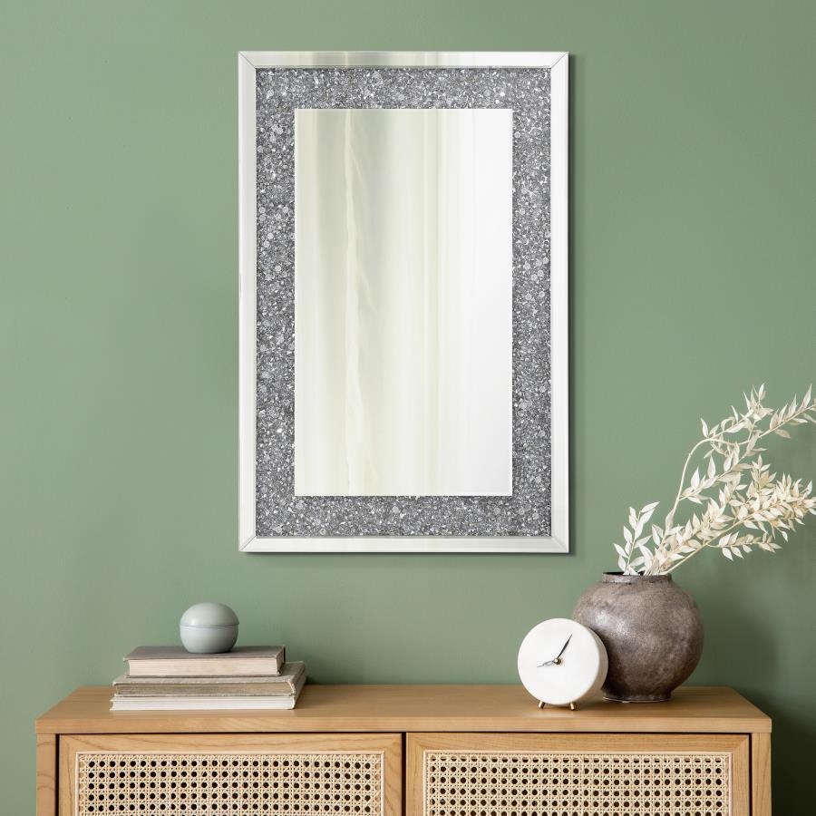 Valerie - Crystal Inlay Rectangle Wall Mirror - Silver