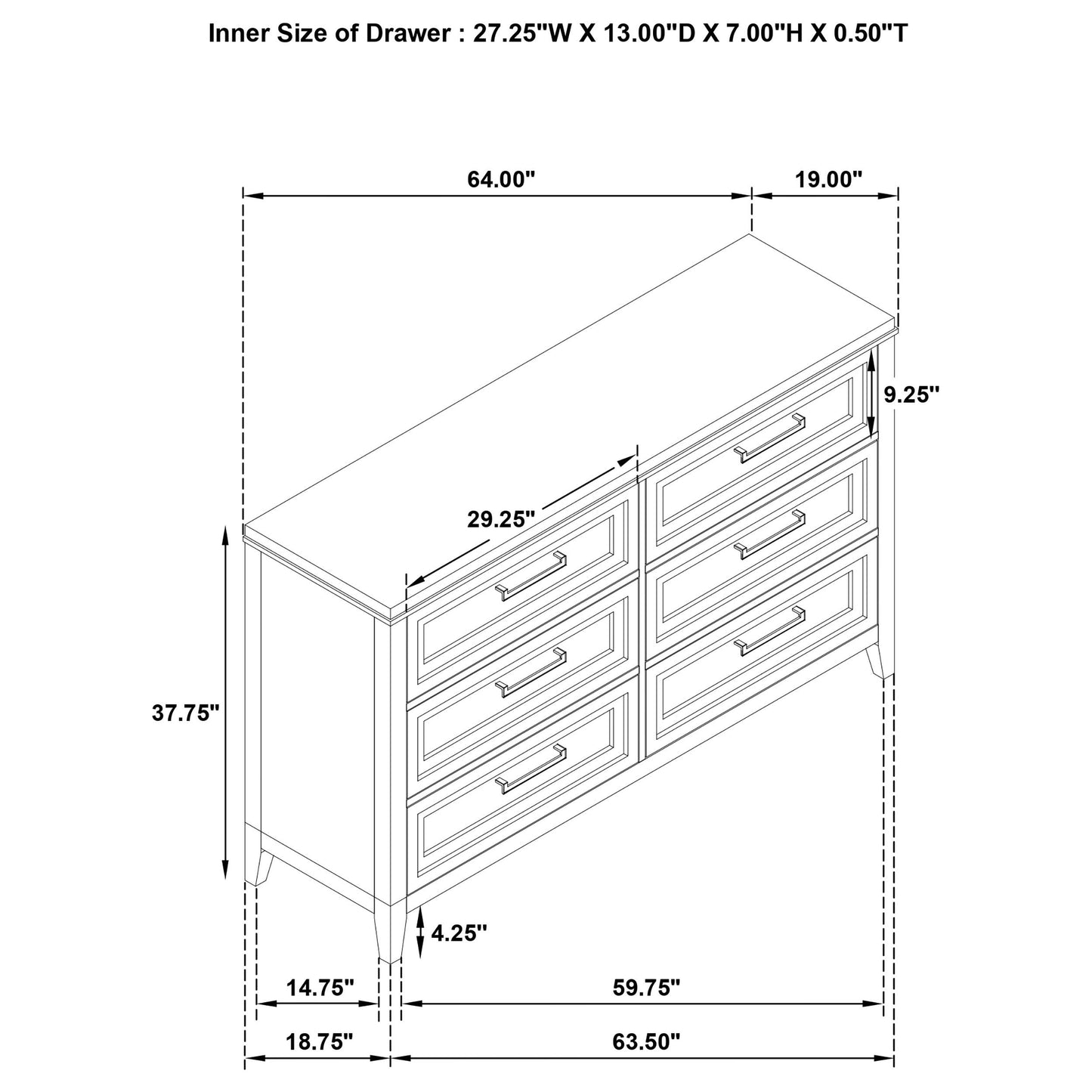 Marielle - 6-Drawer Bedroom Dresser - Distressed White