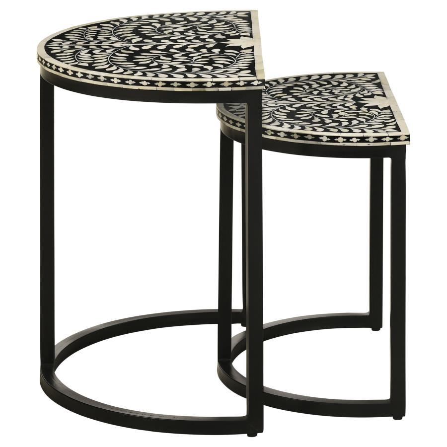 Zakiya - 2 Piece Demilune Nesting Table - Black And White