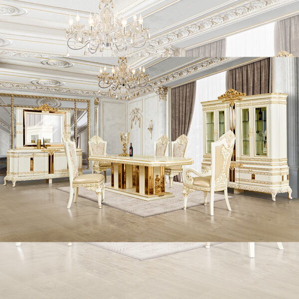 HD-1882 - Dining Table - Ivory / Gold