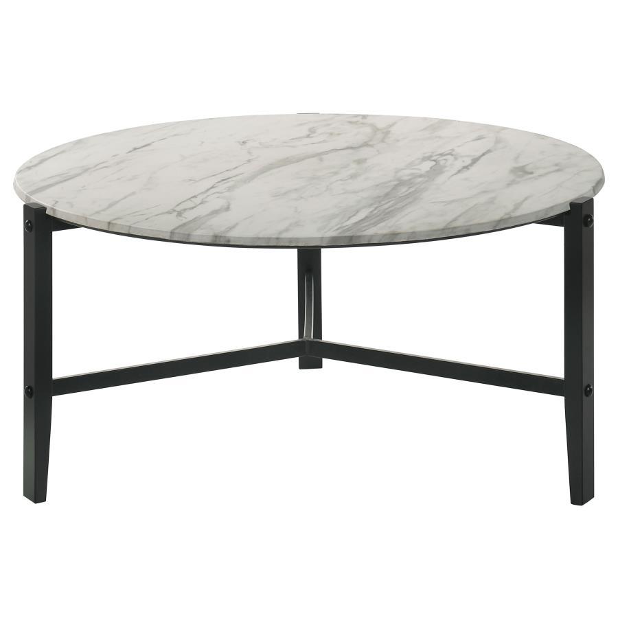 Tandi - Round Faux Marble Coffee Table - White And Black