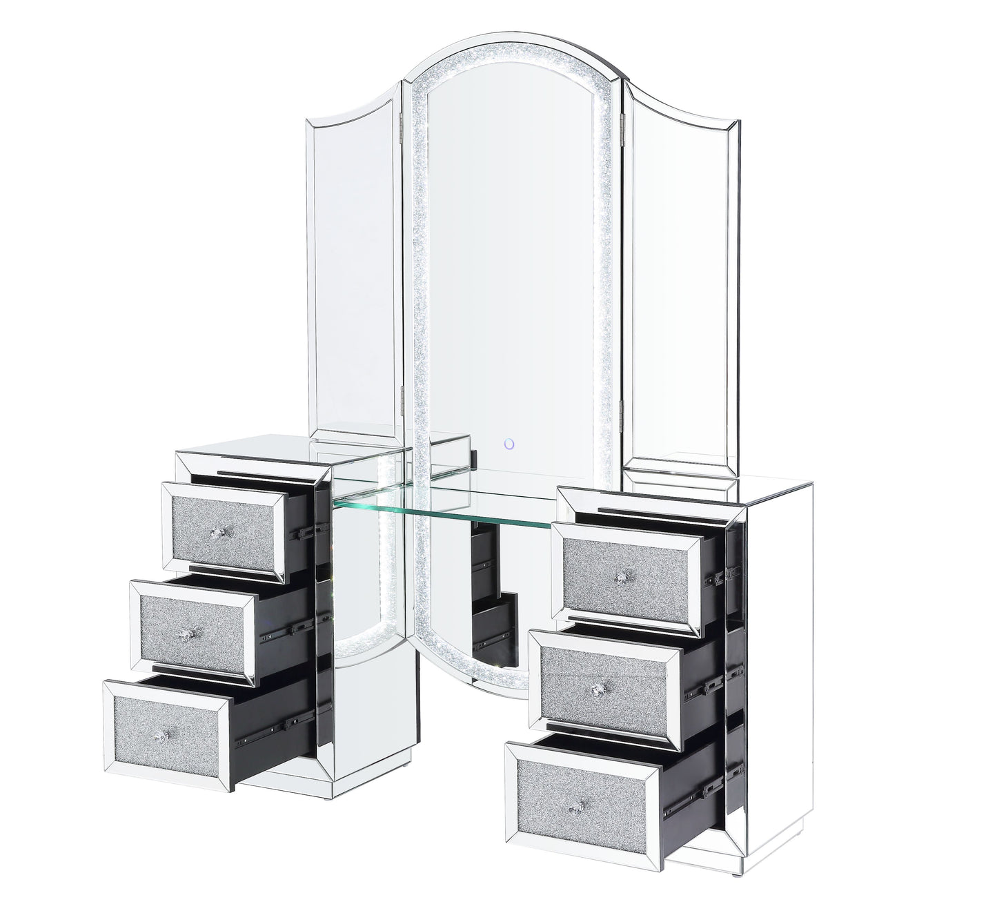 Noralie - Vanity Desk - Led, Mirrored & Faux Diamonds