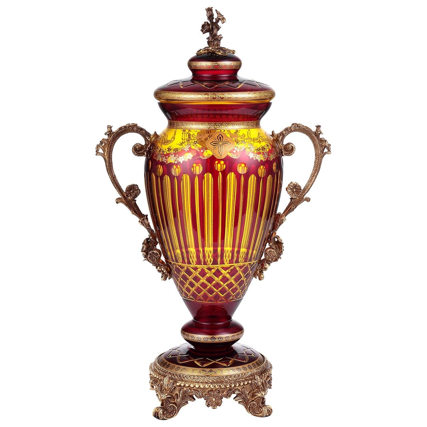 HD-3016 - Urn - Red / Yellow With Bronze