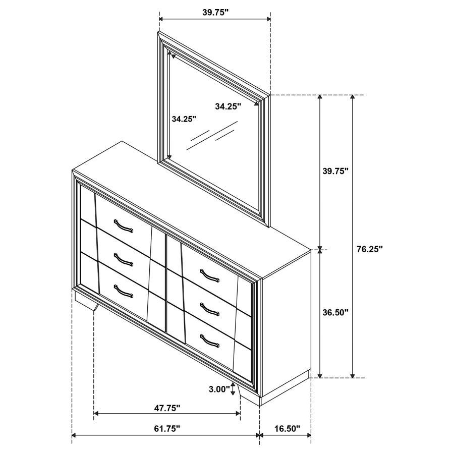 Janine - 6-Drawer Dresser With Mirror - Gray