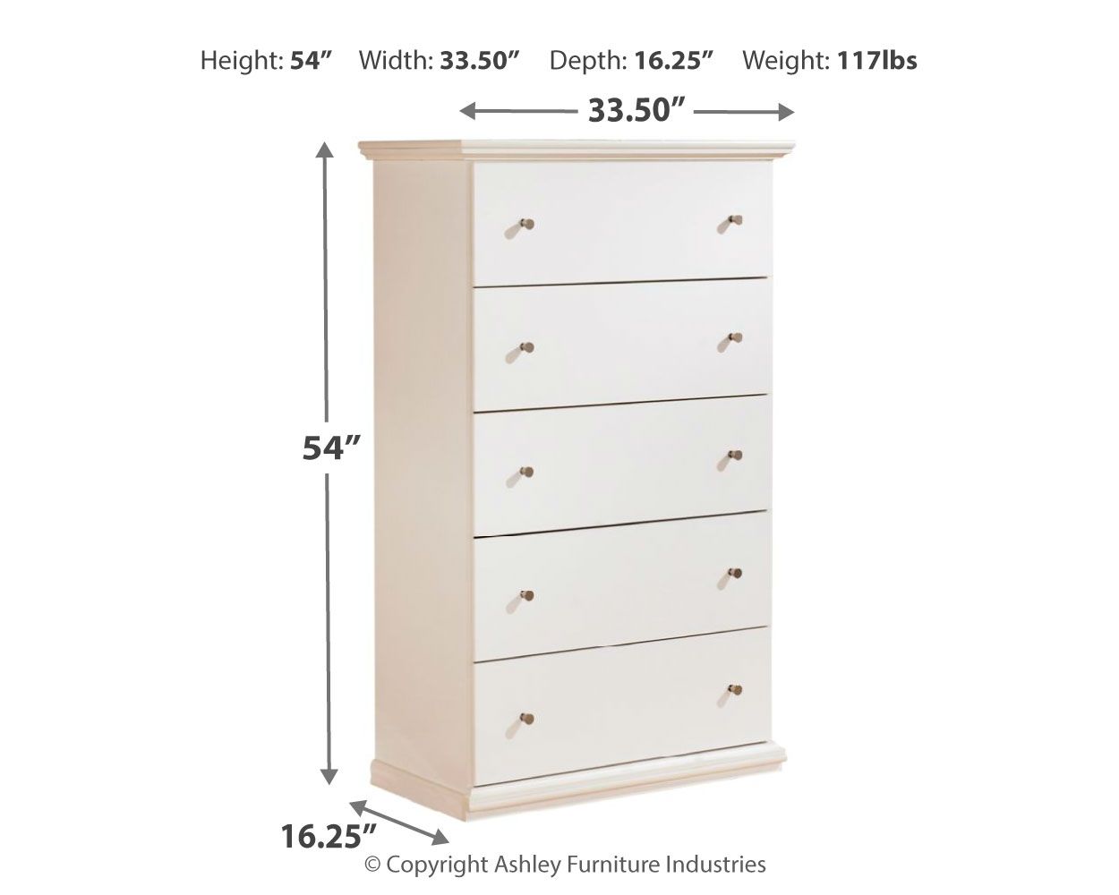 Bostwick - White - Five Drawer Chest