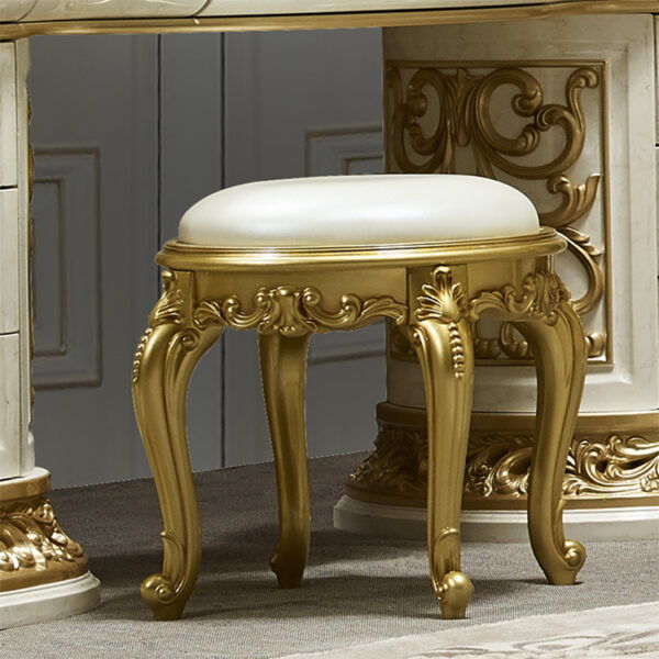 HD-903 - Stool - Ivory With Gold Highlights