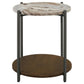 Noemie - Round Accent Table With Marble Top - White And Gunmetal