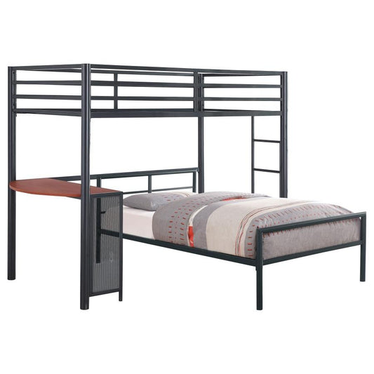 Fisher - 2 Piece Metal Workstation Loft Bed Set (Loft Bed And Twin Bed) - Gunmetal