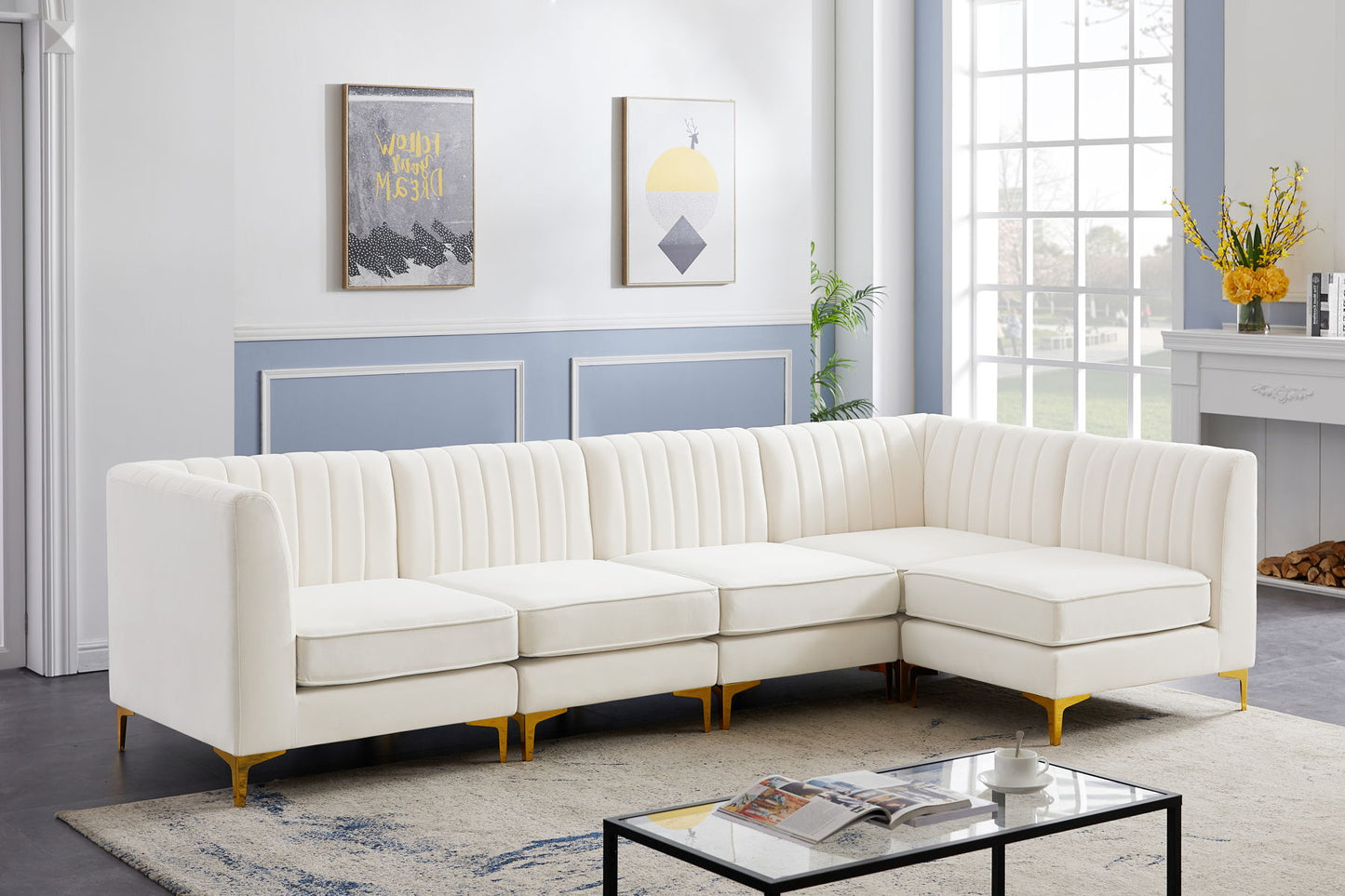 Alina - Modular Sectional 5 Piece - Cream - Fabric