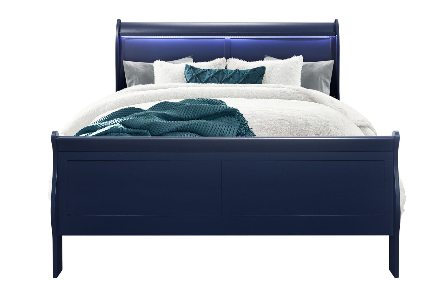 Charlie - 5 Piece Full Bedroom Set With LED - Blue