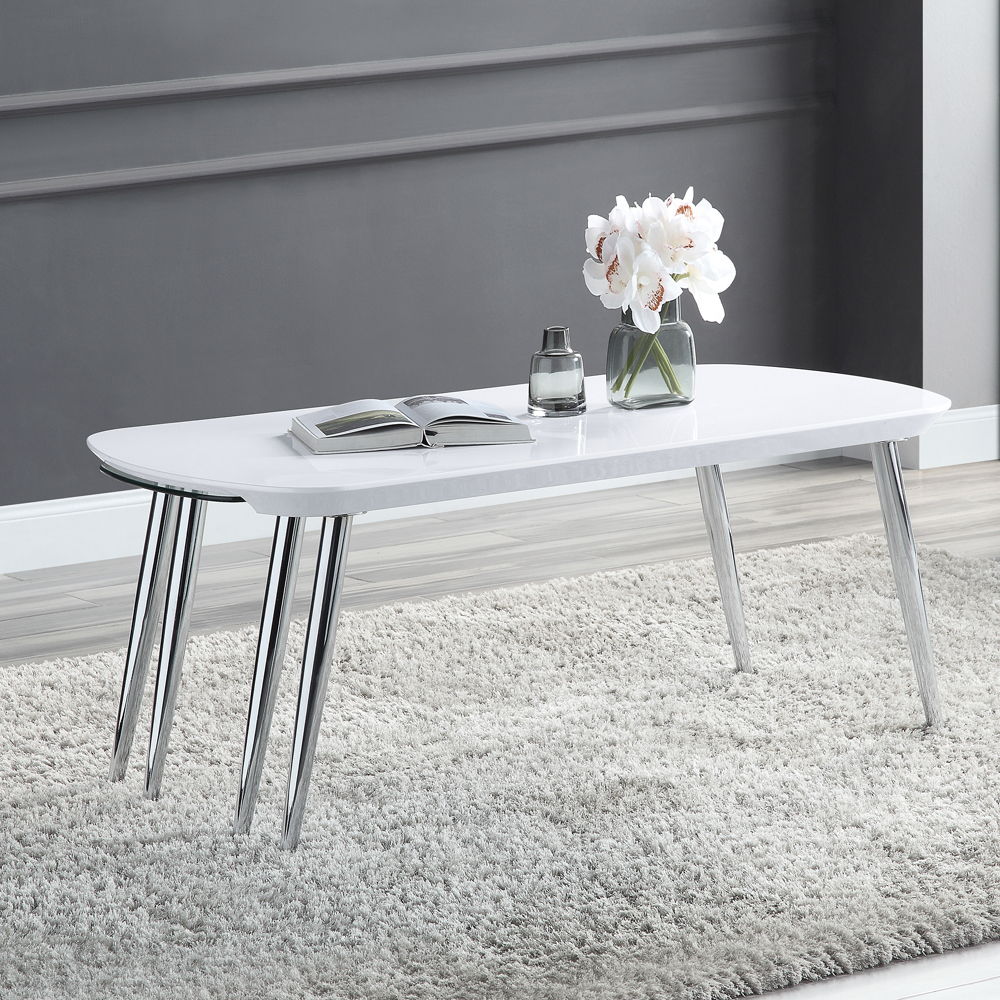 Acme - Coffee Table - White & Chrome Finish