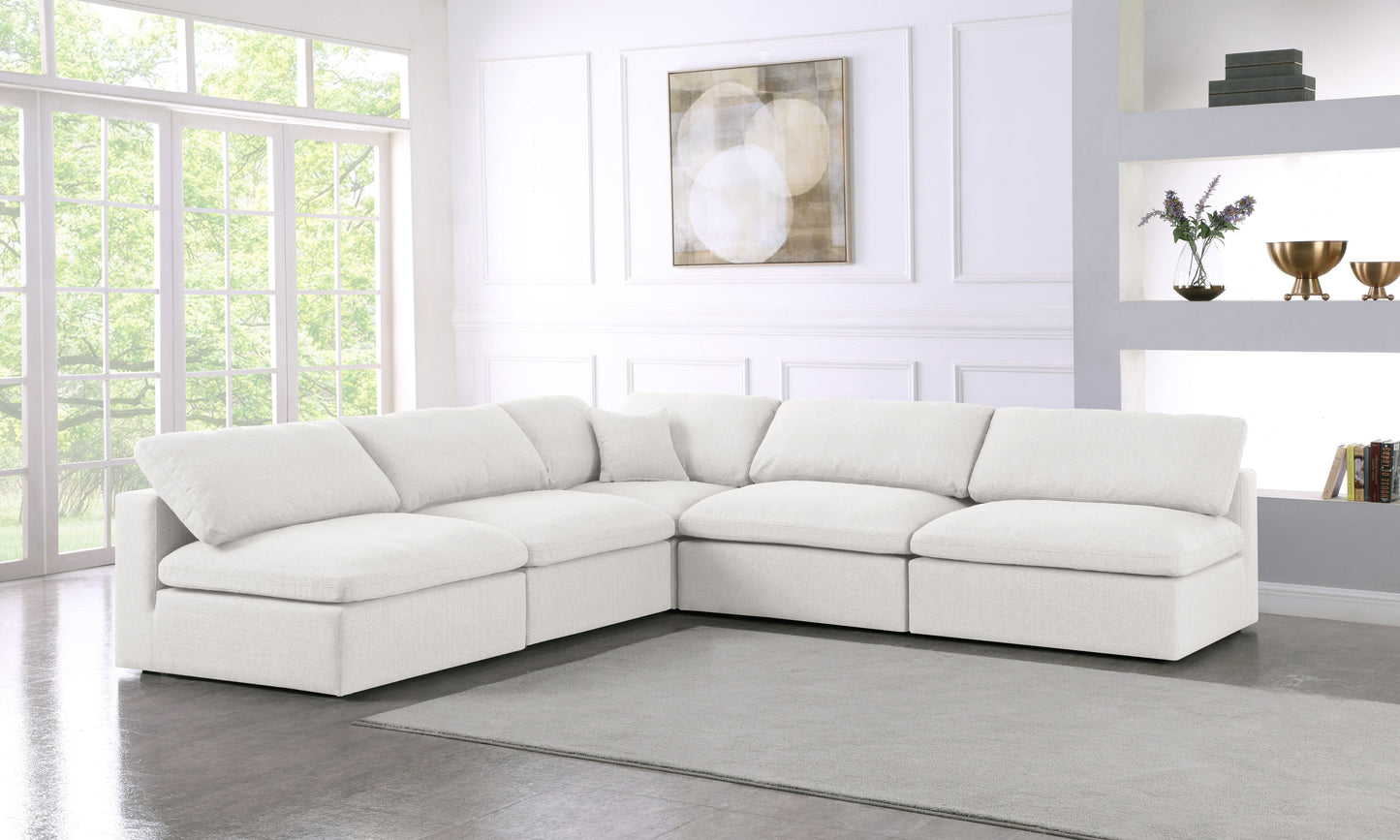 Serene - Linen Textured Fabric Deluxe Comfort 5 Piece Modular Sectional - Cream - Fabric