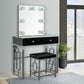 Margo - Vanity Table With Power / Mirror / Stool & Light - Chrome / Black