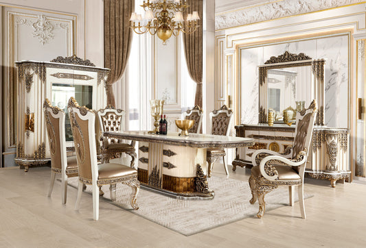 HD-1881 - 7 Piece Dining Set - Pearl / Bronze / Gold