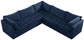 Jacob - Modular Sectional 5 Piece - Navy - Fabric