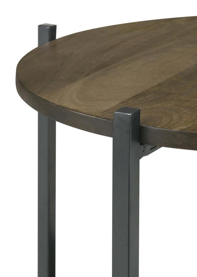 Axel - Round Accent Table With Open Shelf - Natural And Gunmetal