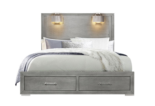 Tiffany - King Bed With Lamps - Silver