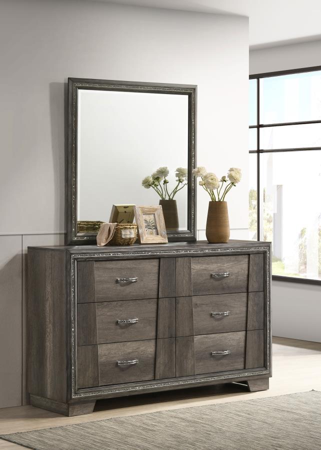 Janine - 6-Drawer Dresser With Mirror - Gray