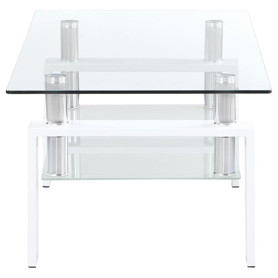 Dyer - Rectangular Glass Top Coffee Table With Shelf - White