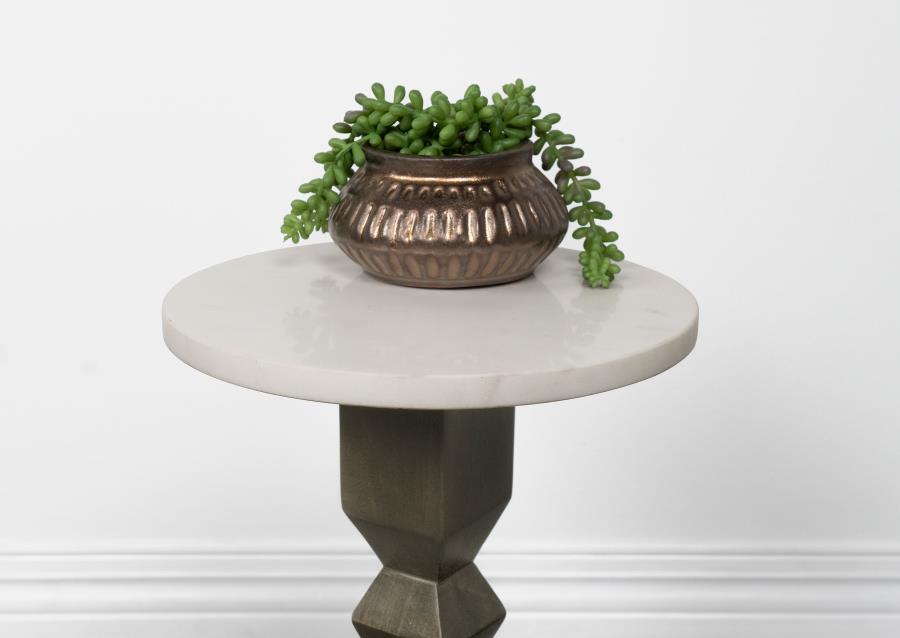 Colette - Round Marble Top Side Table - White And Dark Gray