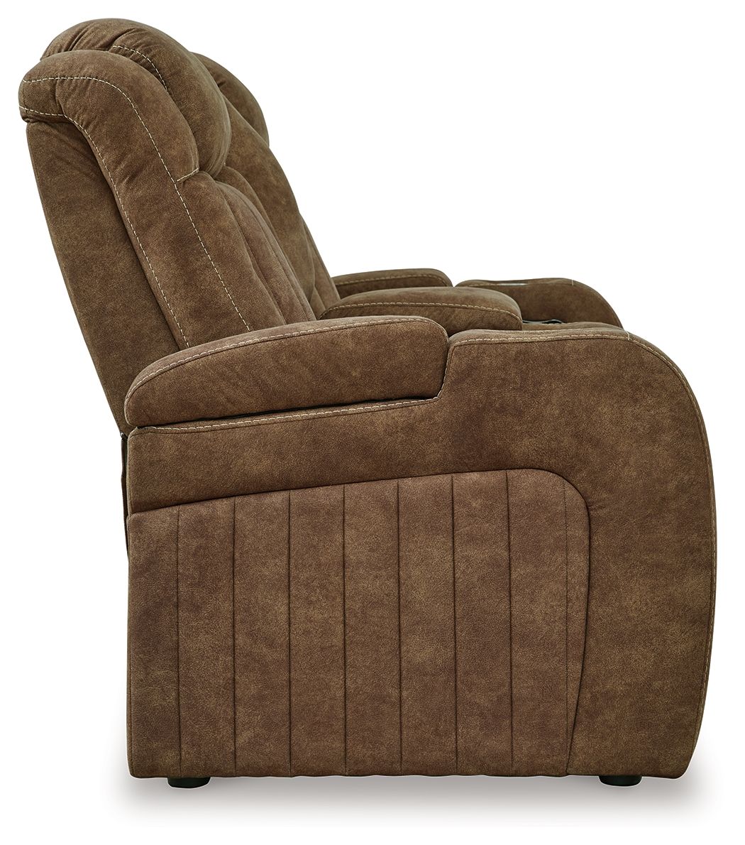 Wolfridge - Brindle - Power Reclining Loveseat With Console /Adj Hdrst