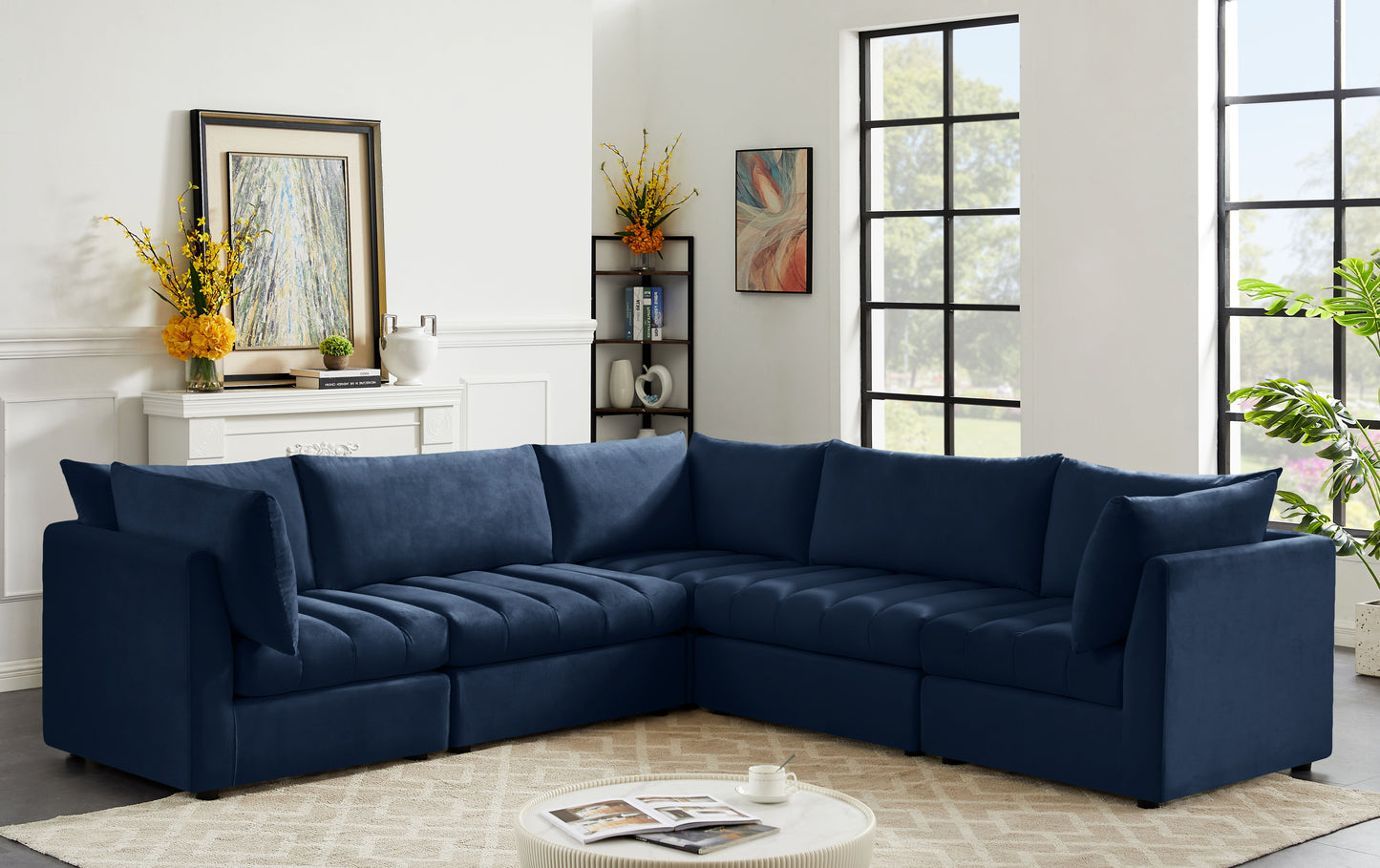 Jacob - Modular Sectional 5 Piece - Navy - Fabric