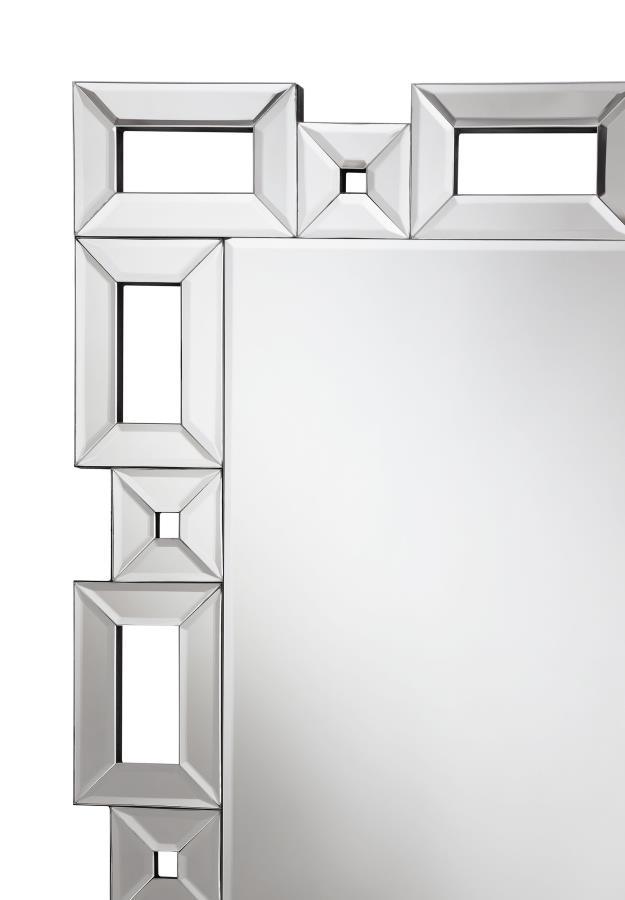 Tavin - Geometric Frame Cheval Mirror - Silver