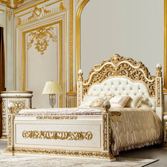 HD-903 - California King Bed - Ivory With Gold Highlights