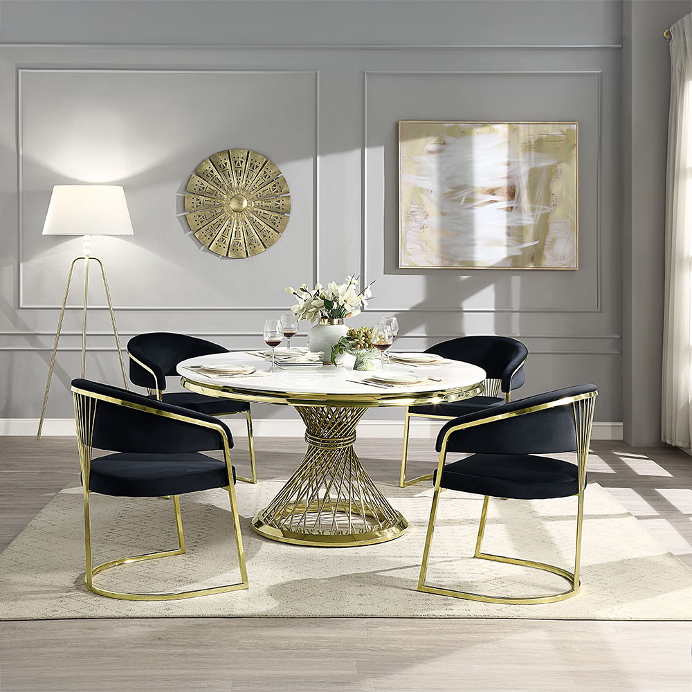 Fallon - Dining Table - Faux Marble Top & Mirrored Gold Finish