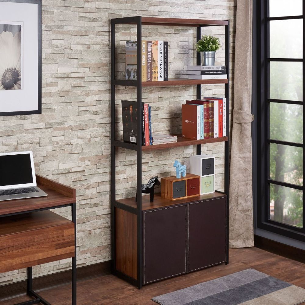 Sara - Bookshelf - Espresso PU, Walnut & Sandy Black