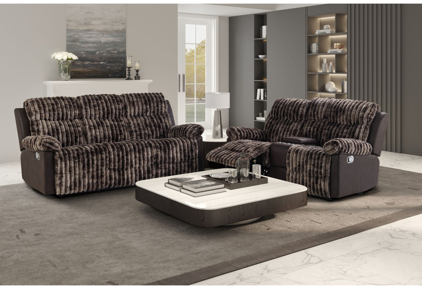 U6028 - Reclining Sofa/Console Reclining Loveseat - Brown