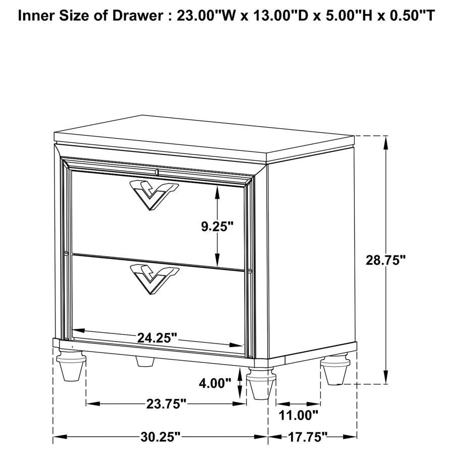 Veronica - 2-Drawer Nightstand - Light Silver