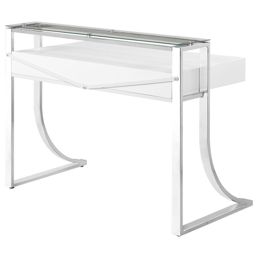 Gemma - 2-Drawer Writing Desk - Glossy White And Chrome