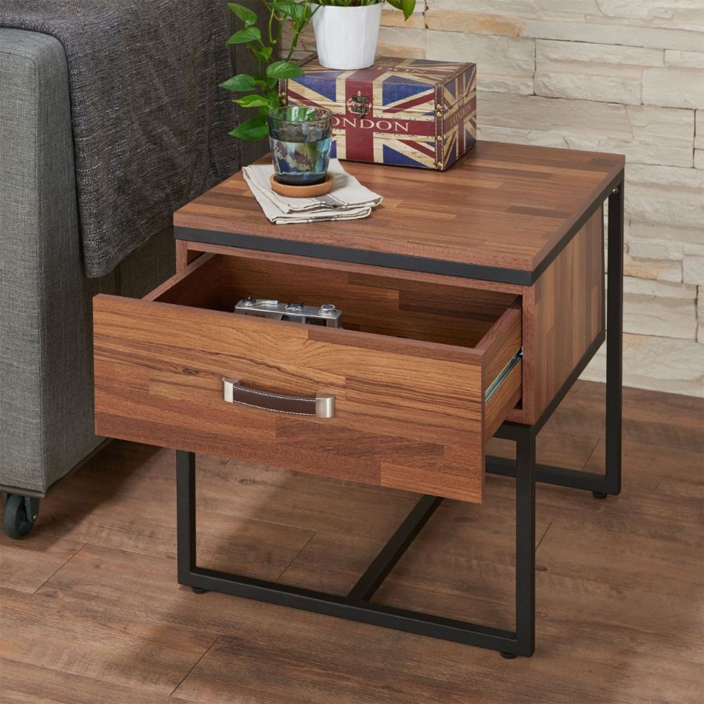 Sara - I - End Table - Walnut & Sandy Black