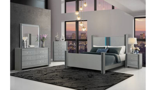 Logan - 5 Piece Full Bedroom Set With LED And Speakers - Silver